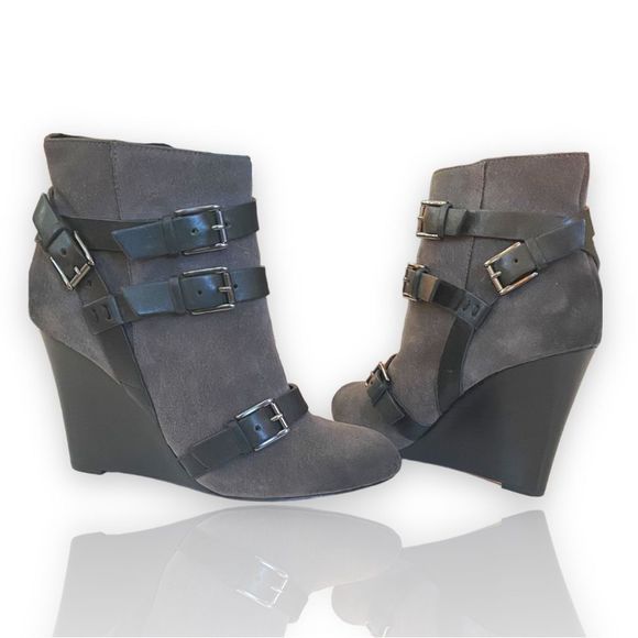 Rebecca Minkoff Maggie Gray Sueded Leather Belted Straps Booties - Picture 3 of 12